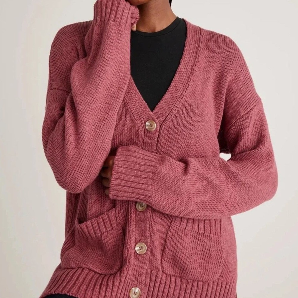 Quince Organic Cotton Linen Relaxed Cardigan S Dark Mauve Fall Layering Slouchy